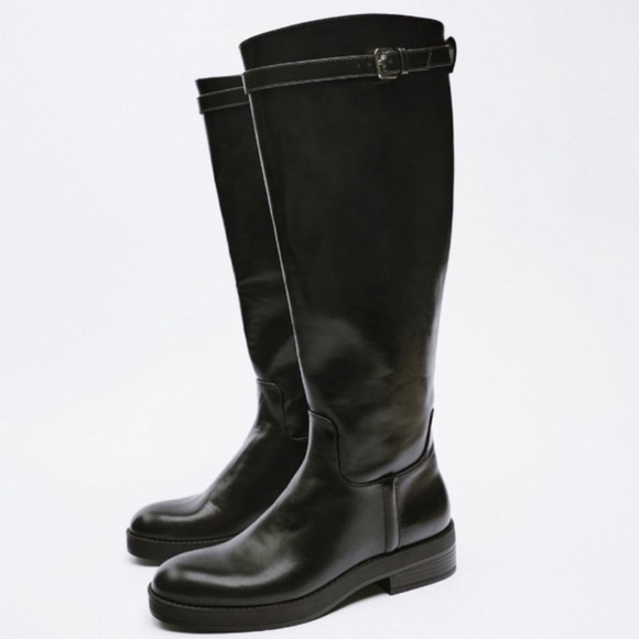 Zara Shoes - ZARA Black Block Heel Knee Boots